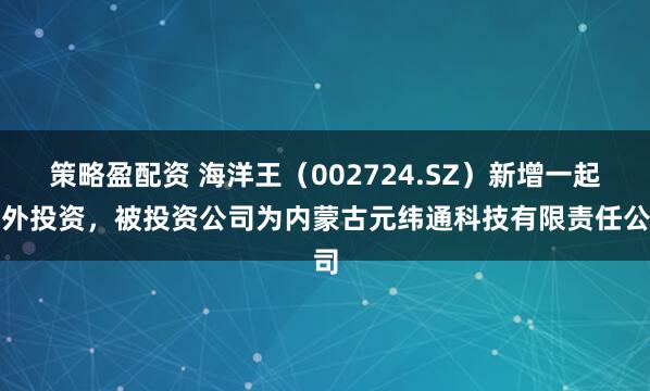 策略盈配资 海洋王（002724.SZ）新增一起对外投资，被投资公司为内蒙古元纬通科技有限责任公司
