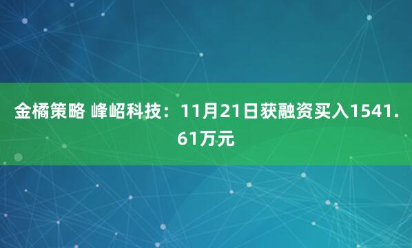 金橘策略 峰岹科技：11月21日获融资买入1541.61万元